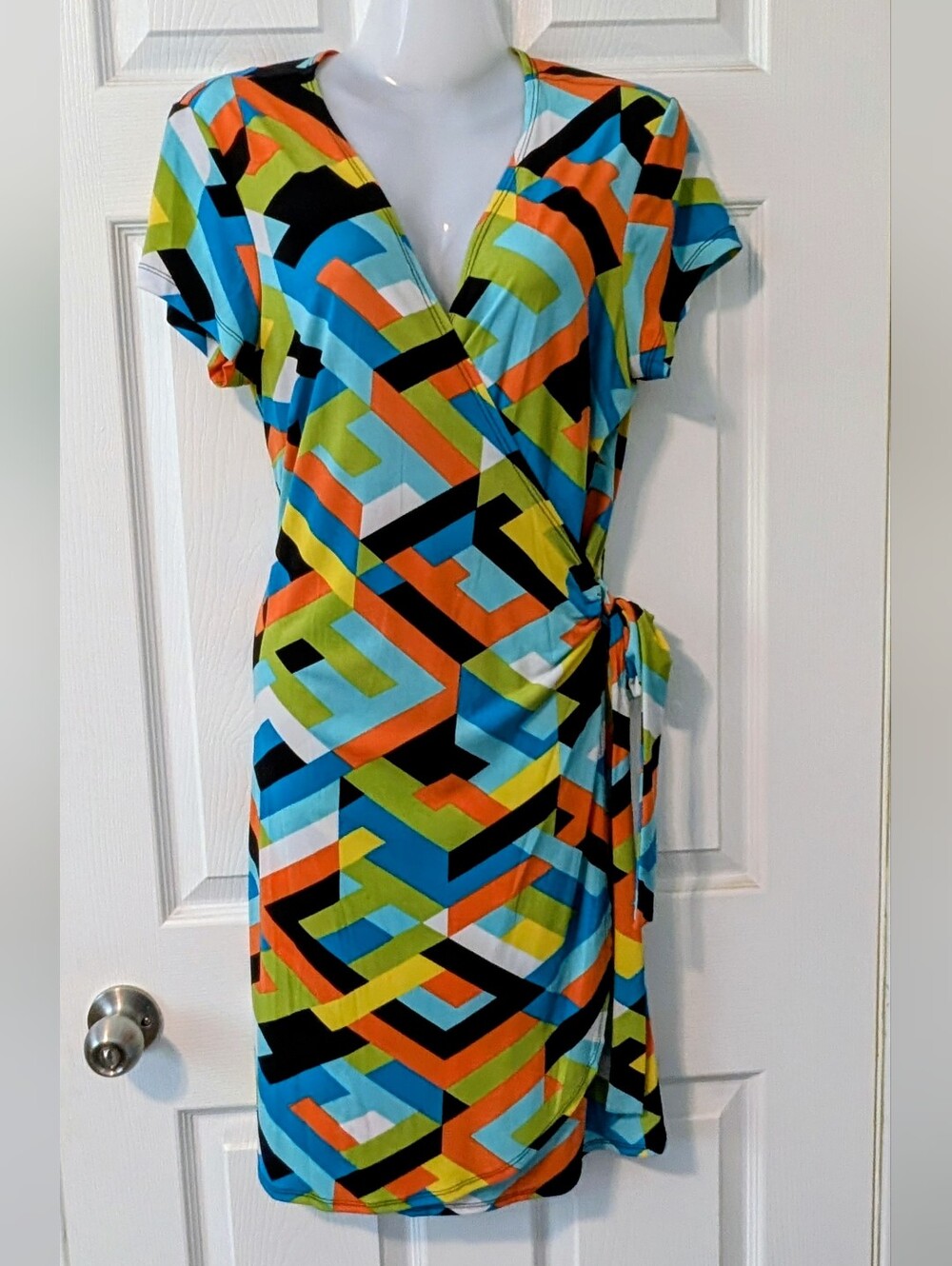 Emma & Michele Multicolor Geometric Wrap Midi Dress